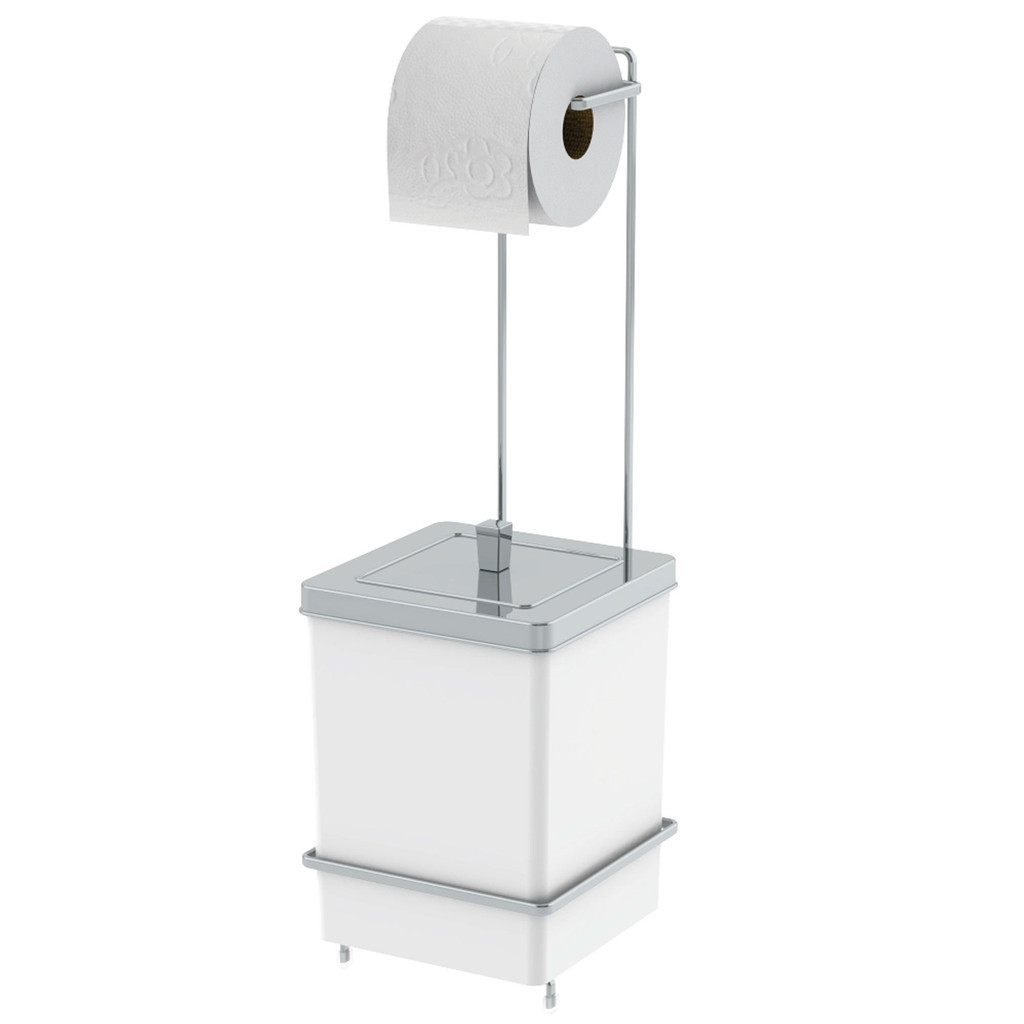 Lixeira Quadrada Com Suporte Para Papel Higiênico 6,5 Litros Branco C/ Cromado