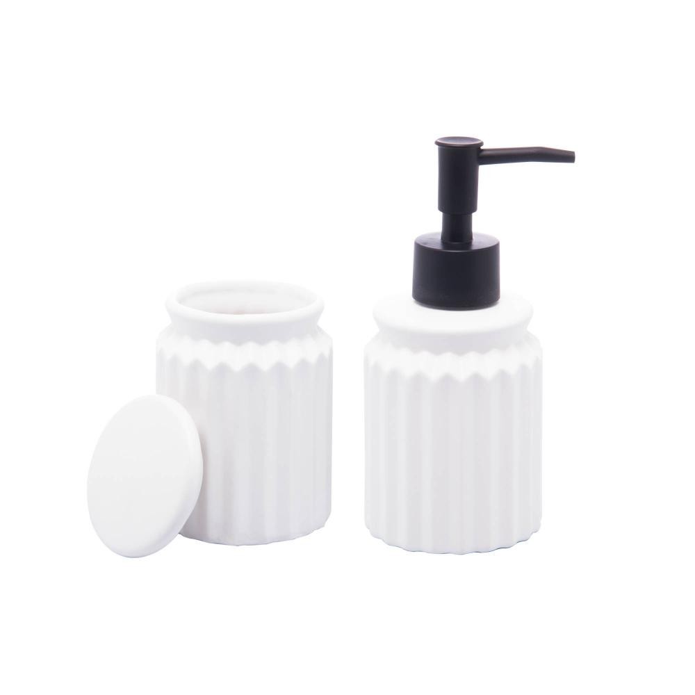 2 Peças para Banheiro Lyor Stripes de Cerâmica Branco - Home & Living