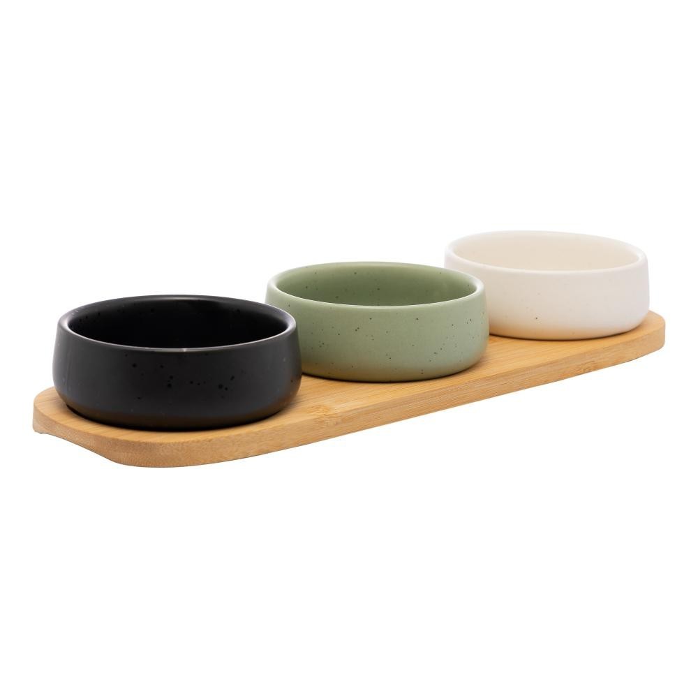 3 Petisqueiras com Bandeja de Bambu 32cm x 10cm x 3,5cm - Lyor - Home & Living