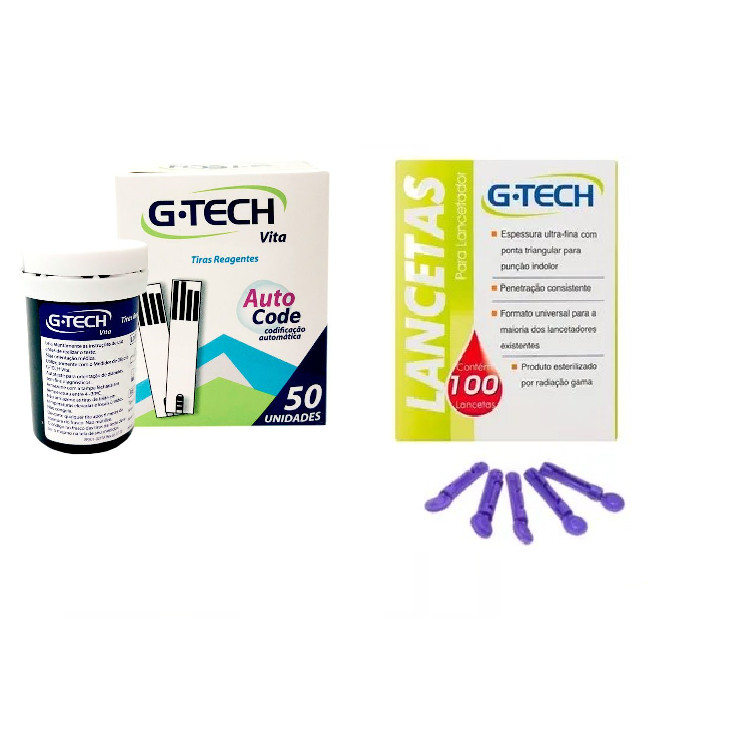 50 Fitas Tiras Reagentes G-tech VITA Glicemia +100 Lancetas em Oferta na Shopee