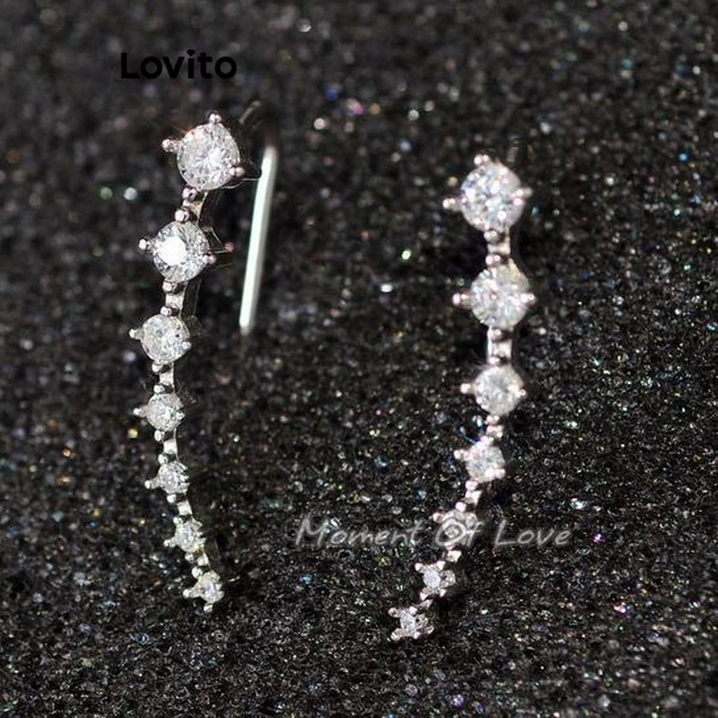 Detalhes do Lovito Brincos Simples de Strass Elegantes para Mulheres LFA17218