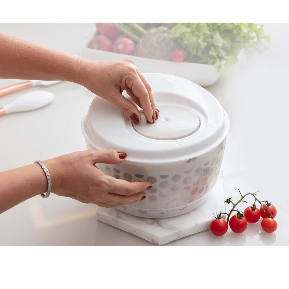 Seca Salada Grande Secador Centrífuga De Saladas Verduras Folhas Manual Gira Fácil 3,5 Litros