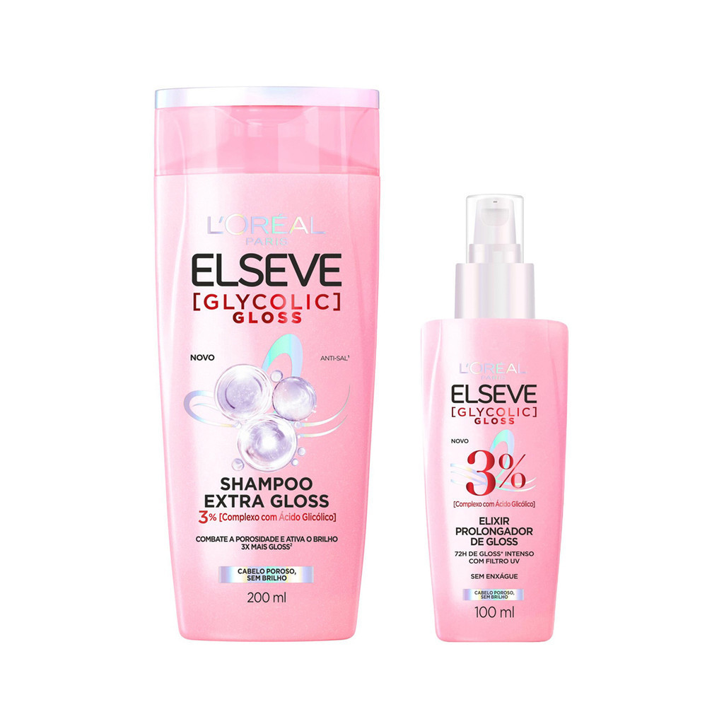 KIT ELSEVE GLYCOLIC GLOSS SHAMPOO + SÉRUM LORÉAL PARIS em Oferta na Shopee
