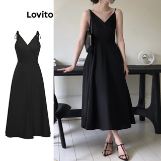 Lovito Vestido Longo Elegante com Amarração e Botões para Mulheres L80ED261