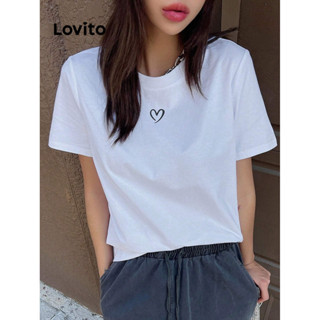 Lovito Casual Camiseta Jacquard com Botão e Detalhe de Bloco de Cores para Mulheres L80ED056