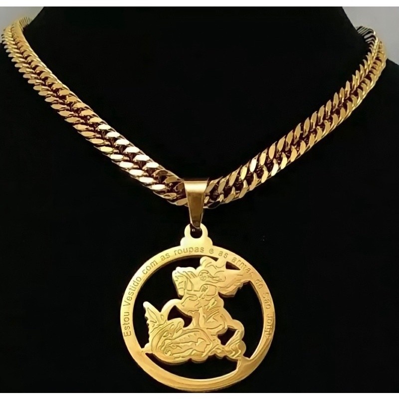 corrente Masculina Grumet + Pingente São jorge banhados a Ouro 18k Banhado a ouro 18k Banho italiano Triplo EXCLUSIVO LE