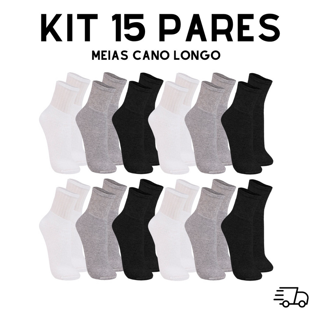 Kit Até 15 Pares de Meia Cano Alto em Oferta na Shopee