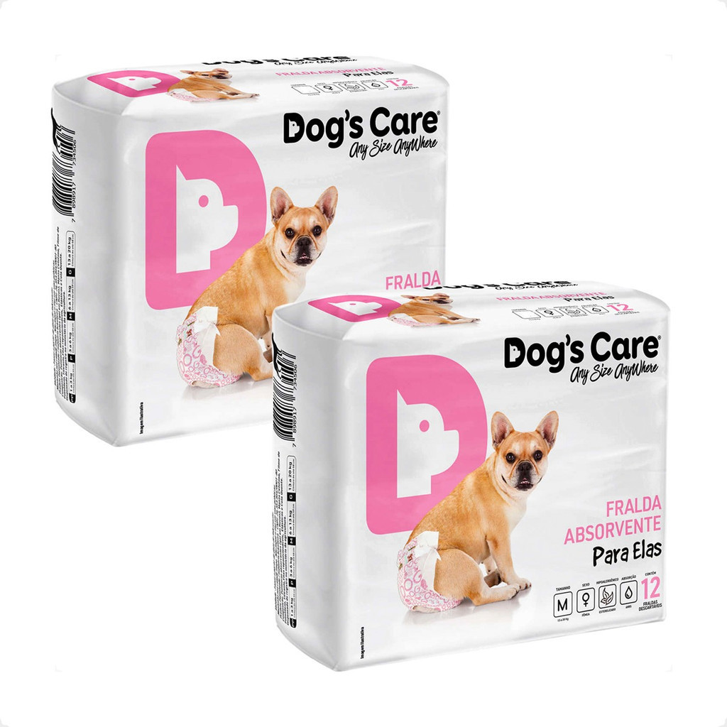 Kit 2 Fralda Higiênica Dog's Care para Fêmeas 12 Unidades - Tam. M