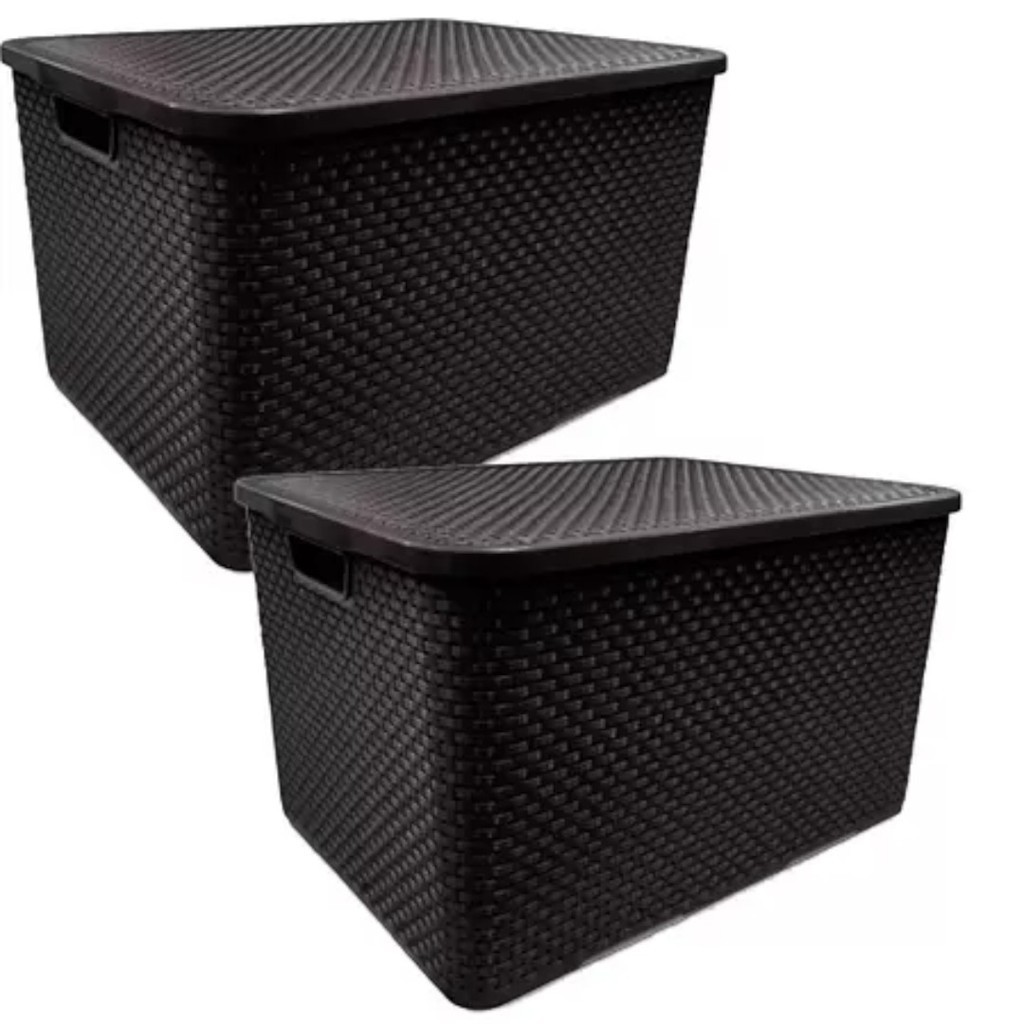 Kit Com 2 Cesto Caixa Organizadora Rattan Com Tampa 7 Litros Preto