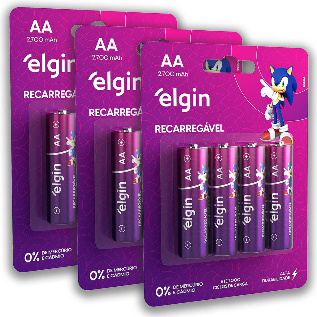 Pilha Recarregavel AA Elgin Bateria 2A 2700mAh Pequena kit 12 unidades - Home Appliances