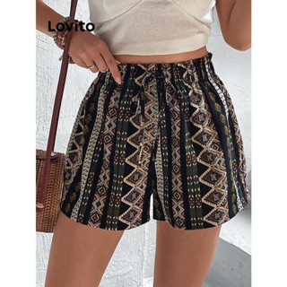 Lovito Shorts Boho Tropical Smocked Para Mulheres LSL01015