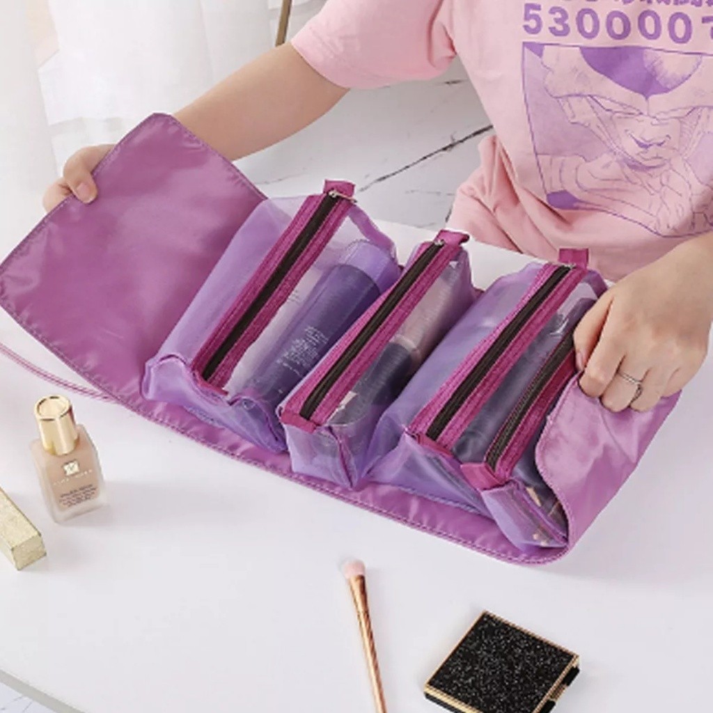 Novo Bolsa Necessaire Estojo de Maquiagem Cosmético Organizadores de Viagem Compartimento Destacáveis Volumoso 4 em 1