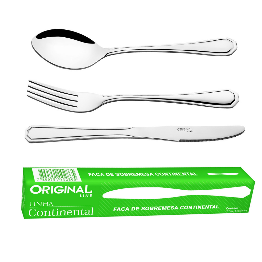 12 Colheres +12 Garfos + 12 Facas Sobremesa Continental em Oferta na Shopee