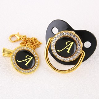 Luxo Black Bling Baby Pacifier And Clip Infant Gold Original 26 Nome Inicial Ducha De Presente em Oferta na Shopee