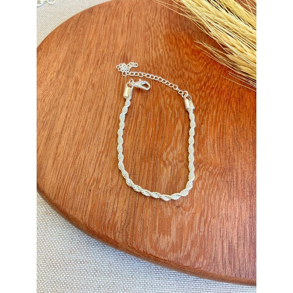 Pulseira Cordão Baiano Feminina Torcido Folheado a Prata 925 Trançado
