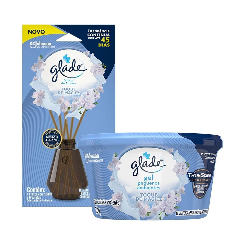 Kit Glade Difusor de Ambiente Toque de Maciez 100ml + Odorizador em Gel Toque de Maciez 70g em Oferta na Shopee