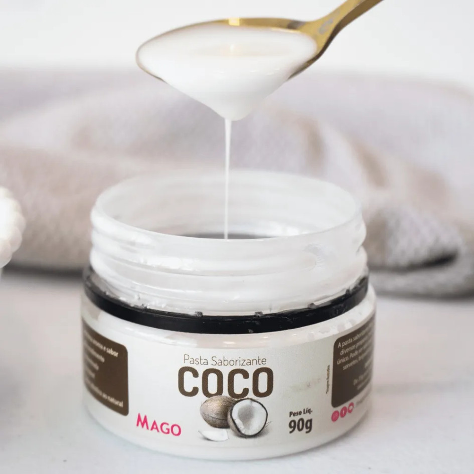 Pasta Saborizante De Coco 90g Com Pedaços Cor Textura Para Sorvete Bolo Doce Cocada Mago