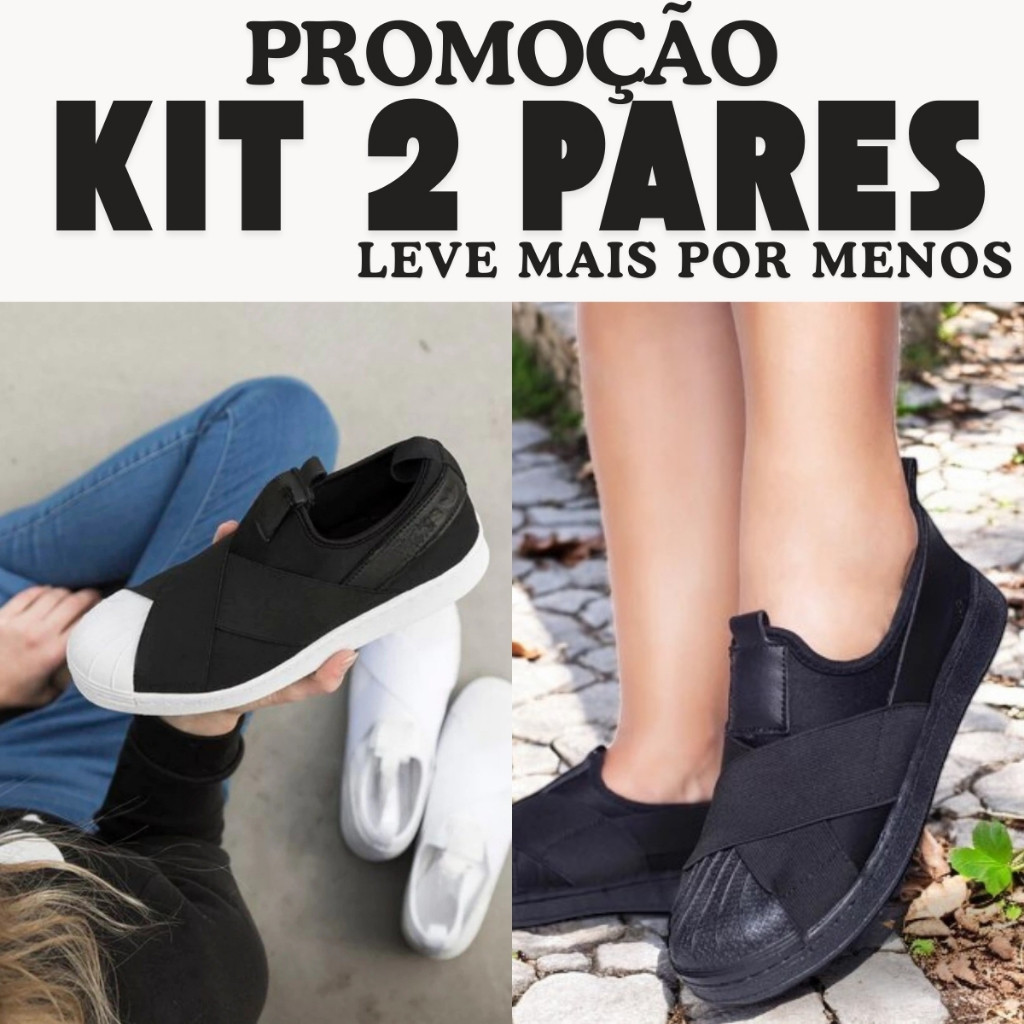 KIit 2 pares Tênis Slip Calce Fácil Iate Elástico Macio Escolar Dia a Dia