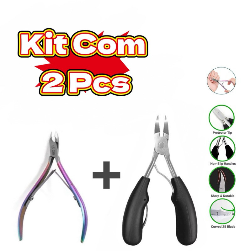 Kit Alicate Unha Curvado Mola Dupla Profissional Inox Cutícula Tesoura
