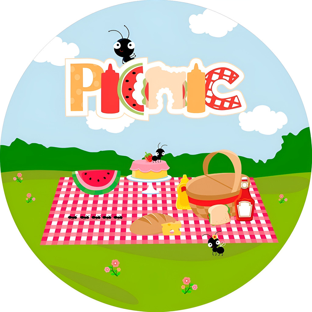 Painel Redondo Festa Picnic Com Elastico 50cm X 50cm em Oferta na Shopee