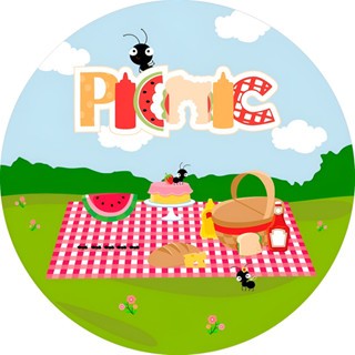 Painel Redondo Festa Picnic Com Elastico 50cm X 50cm em Oferta na Shopee