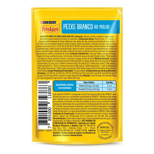 Ração Úmida Gatos Adultos Friskies Peixe Branco 85g 30un