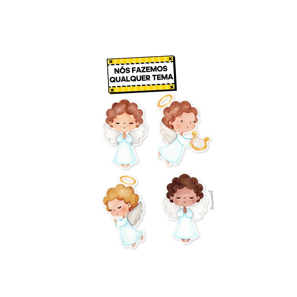 15 Apliques topper 8cm caixas, tubetes Aplique Tag Topper Personalizado Anjinho Aquarela