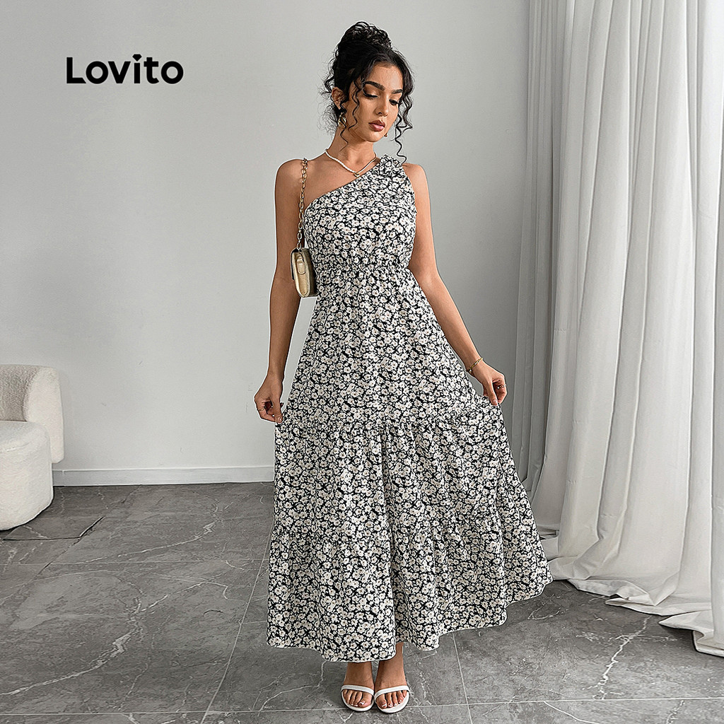 Lovito Vestido Boho Curva Plus Size Verão/Primavera Ditsy Floral Vestido De Ombro Frio Para Mulheres LBL20572 - Women Clothes