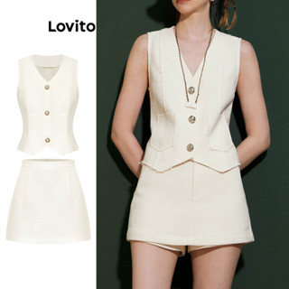 Lovito Casual Conjunto Feminino Liso Duas Peças com Bolso e Botão L70AD036 (Blusa/Saia)