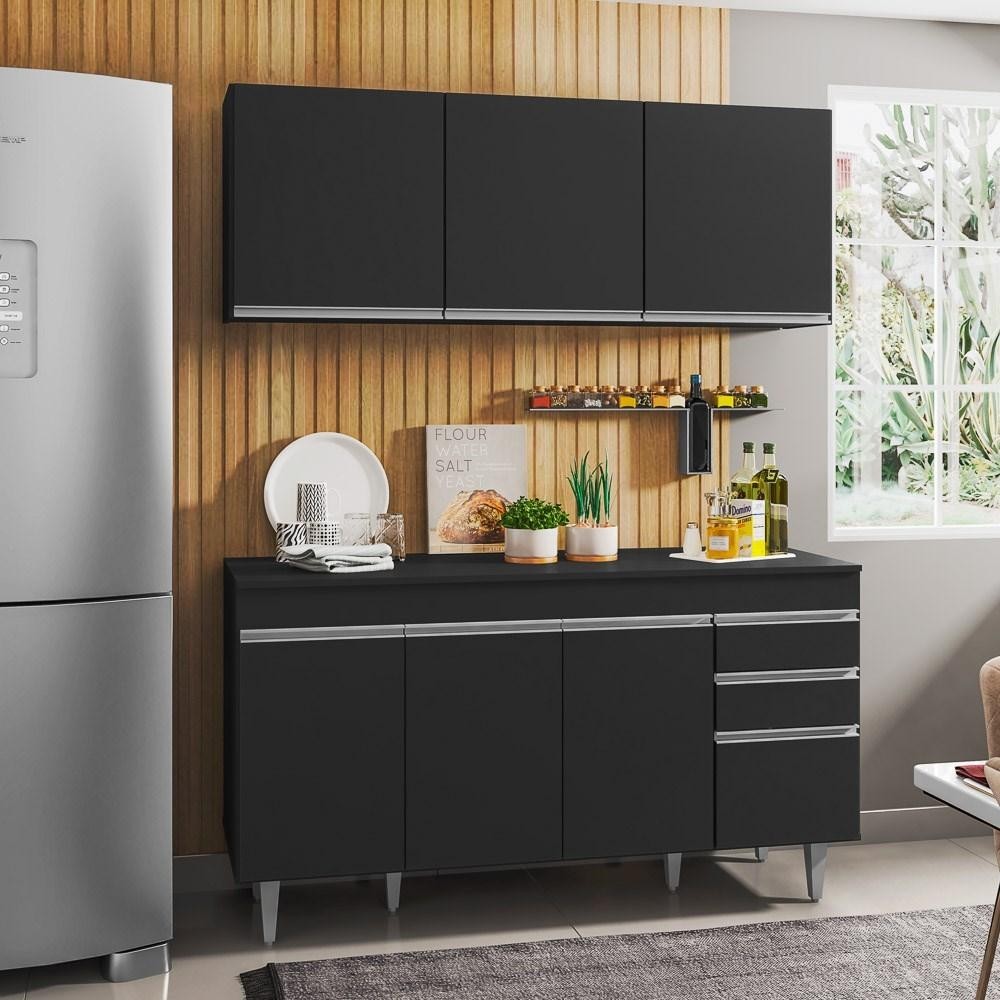 Armário Aéreo Argélia e Balcão Gabinete Para Pia 150cm com Tampo Marrocos  Preto - Lumil Móveis em Oferta na Shopee