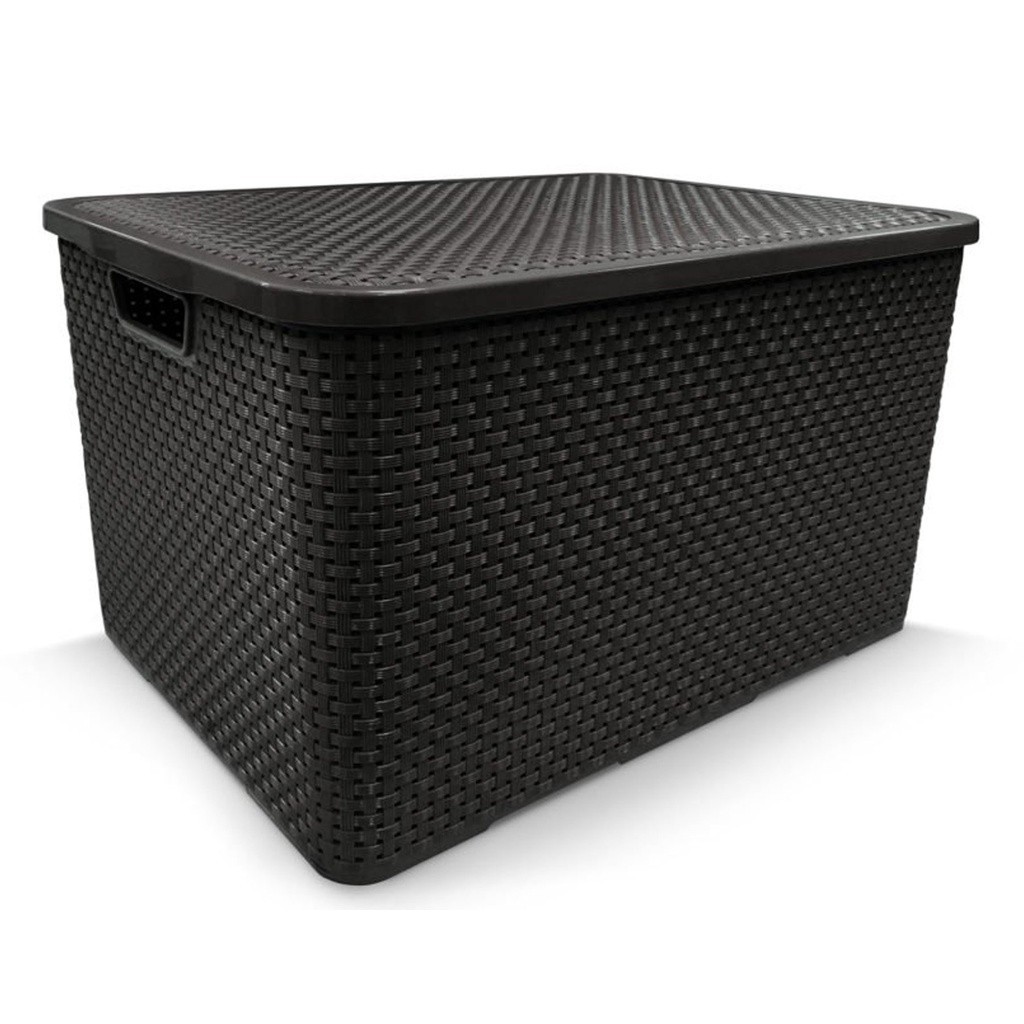 Caixa Organizadora Rattan Com Tampa 40 Litros Preto Arqplast em Oferta na Shopee