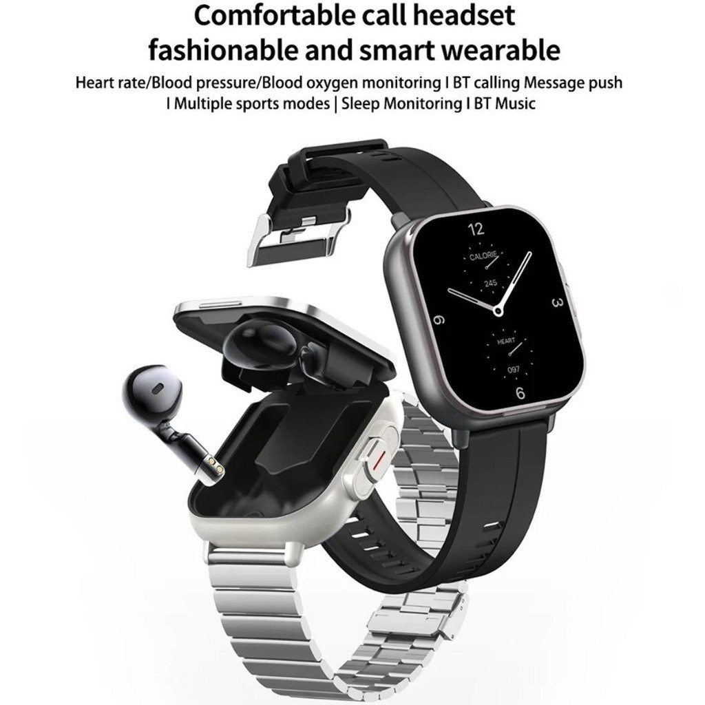 Smart Watch D8 TWS Fone De Ouvido Bluetooth Chamada 2 Em 1 Com Tela Cheia De Toque Monitoramento Da Freqüência Cardíaca