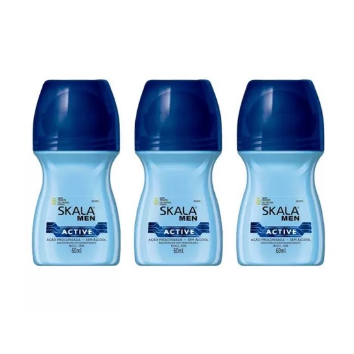 Kit c/3 Desodorante Skala Roll-on 60ml Active Men 100% Vegano