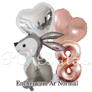 Kit 4 Balão Metalizado 1 COELHO 80cm + Número 40cm ROSE GOLD + 2 Coração 45cm 1 ROSE 1 PRATA Páscoa em Oferta na Shopee