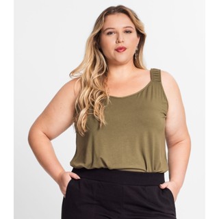 Blusa de Alças Feminina Plus Size Secret Glam Verde