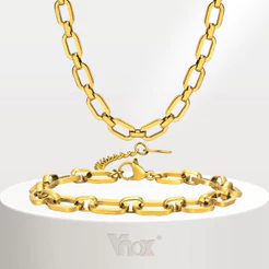 Conjunto De Pulseiras Vnox Cross Paper Clip Bracelet Necklace Para Menina Feminina , Ouro 18K Gargantilha De Aço Inoxidável Feita À Mão Jóias