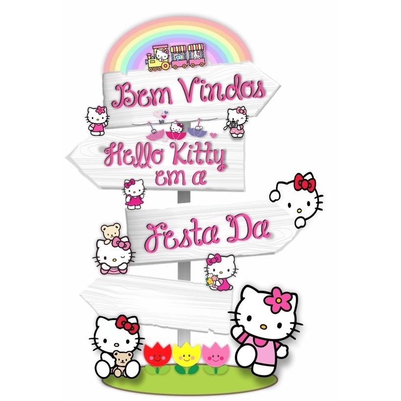 1 display cenário mdf chão placa seta indicadora hello kitty personalizamos nome decoração festa