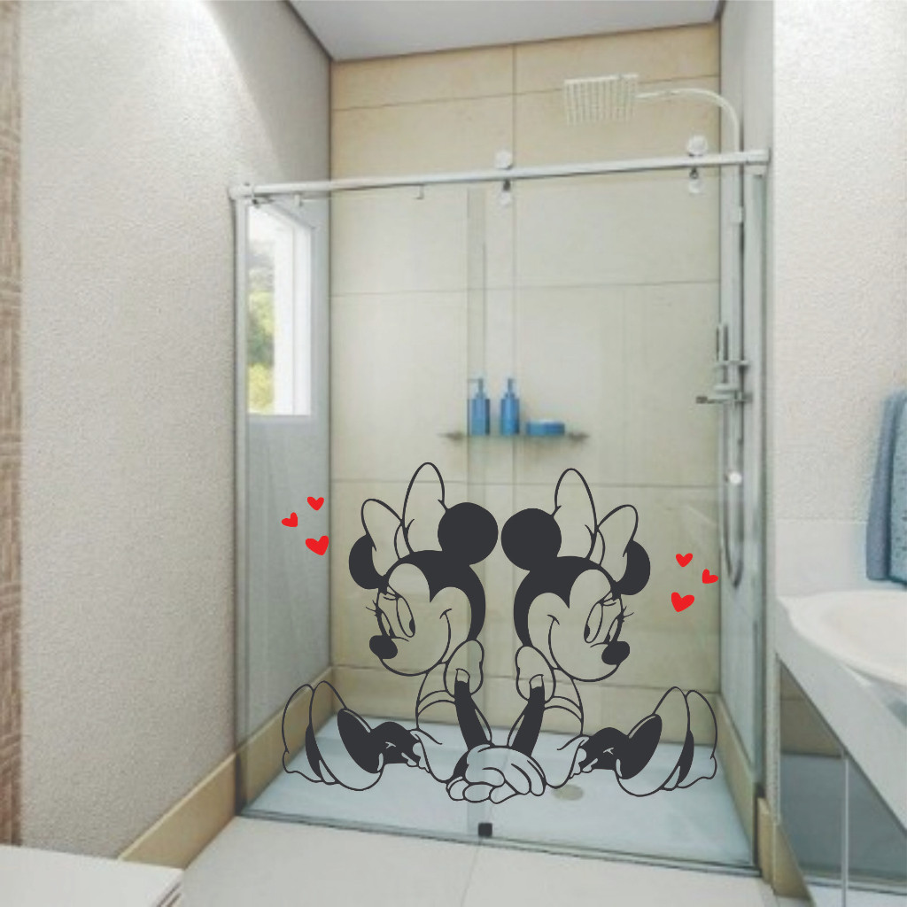 Adesivo para Box de Banheiro  Minnie e Minnie  | Paredes | Vidros | Espelho | Geladeira