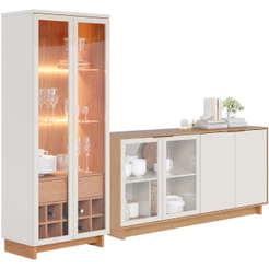 Kit Para Sala de Jantar Buffet Áustria C04 com Cristaleira Malibu Freijó Off White - Lyam Decor