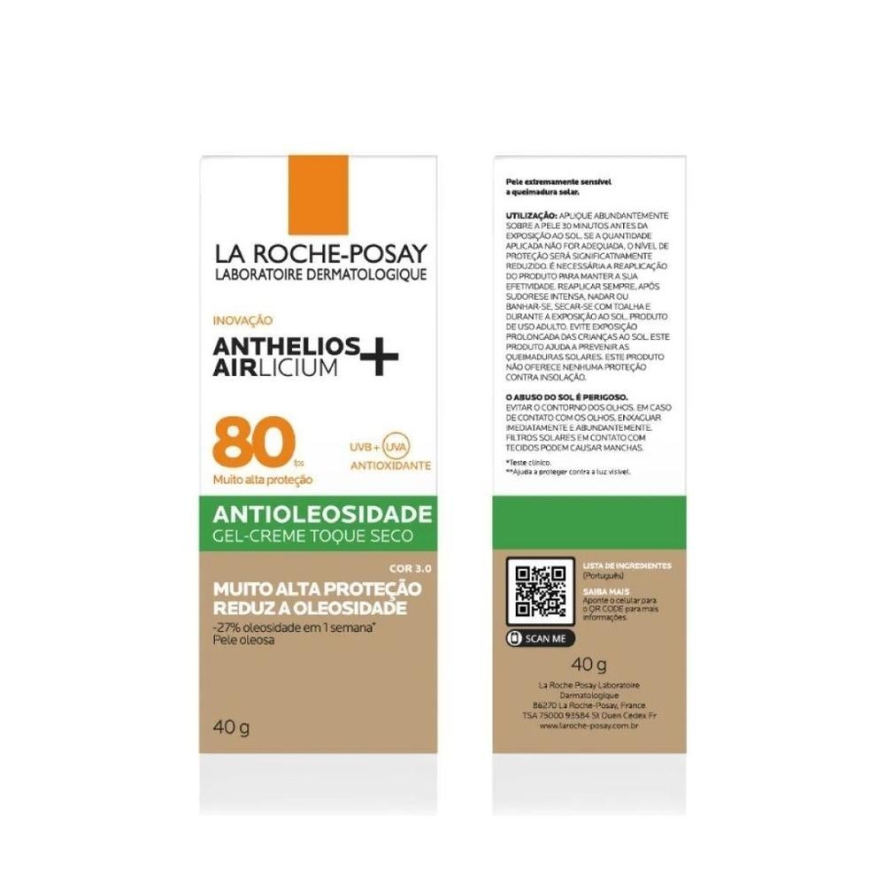 Protetor Solar com La Roche-Posay Anthelios Airlicium FPS80 Cor 3.0 40g