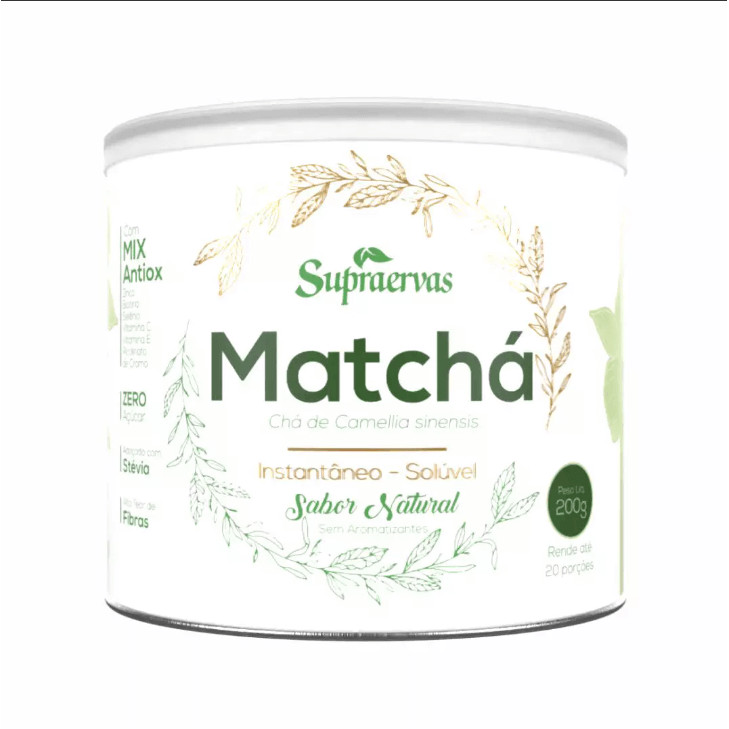 Chá Solúvel Matchá - Sabor Natural 200g -Camellia sinensis - Estimulante do Metabolismo, Alto Teor Cafeína - Zero Açúcar