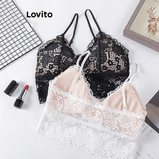 Lovito Bralette casual liso de dupla camada de renda para mulheres LNA55082