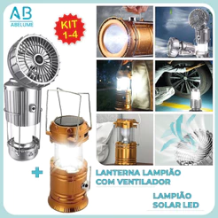 Lanterna Lampião com LED c/ Placa Solar embutida Recarregável usb e tomada Bivolt 2 Modelos