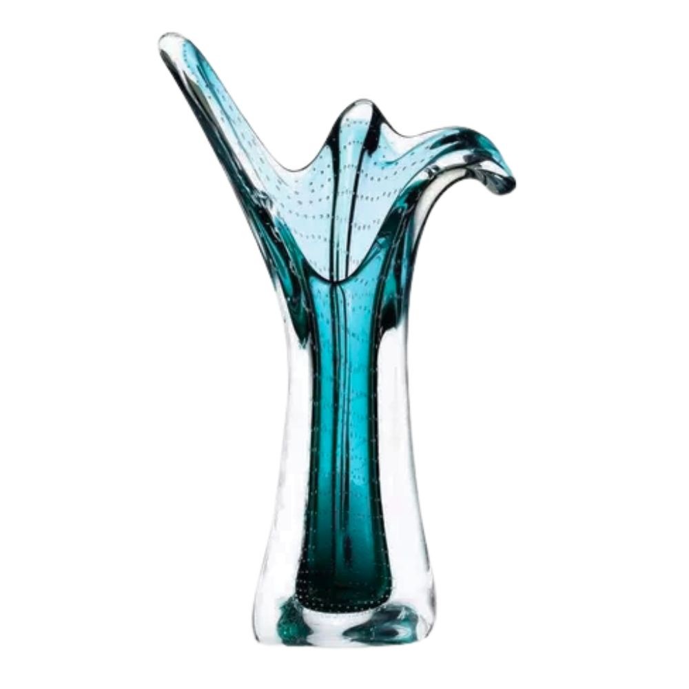 Vaso Decorativo Centro de Mesa Esmeralda em Cristal Murano São Marcos 50x30cm
