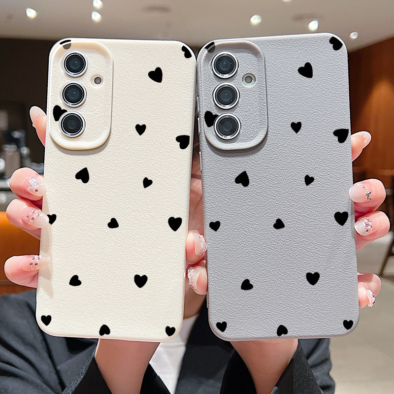Preto Amor Corações Caso Para Samsung Galaxy A56 A36 A55 A35 A54 A34 A16 A15 A14 A26 A25 A53 A52 5G Textura De Couro Mac