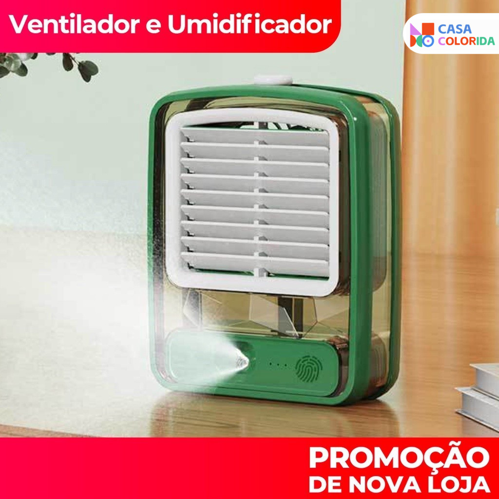 Mini Ventilador Portátil E Umidificador De Ar Com Led Refrigerador De 3 Velocidades