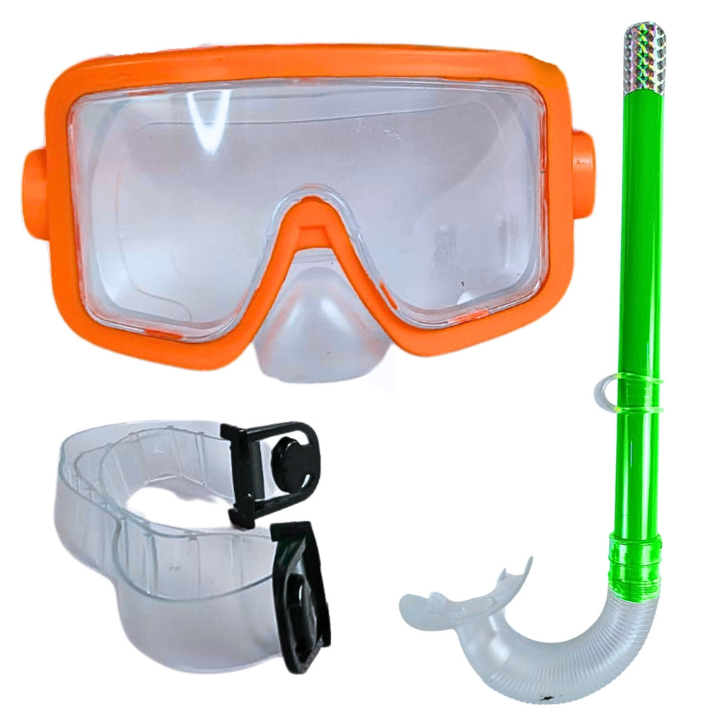 Kit Mergulho Infantil Snorkel Laranja Verde Piscina Castela em Oferta na Shopee