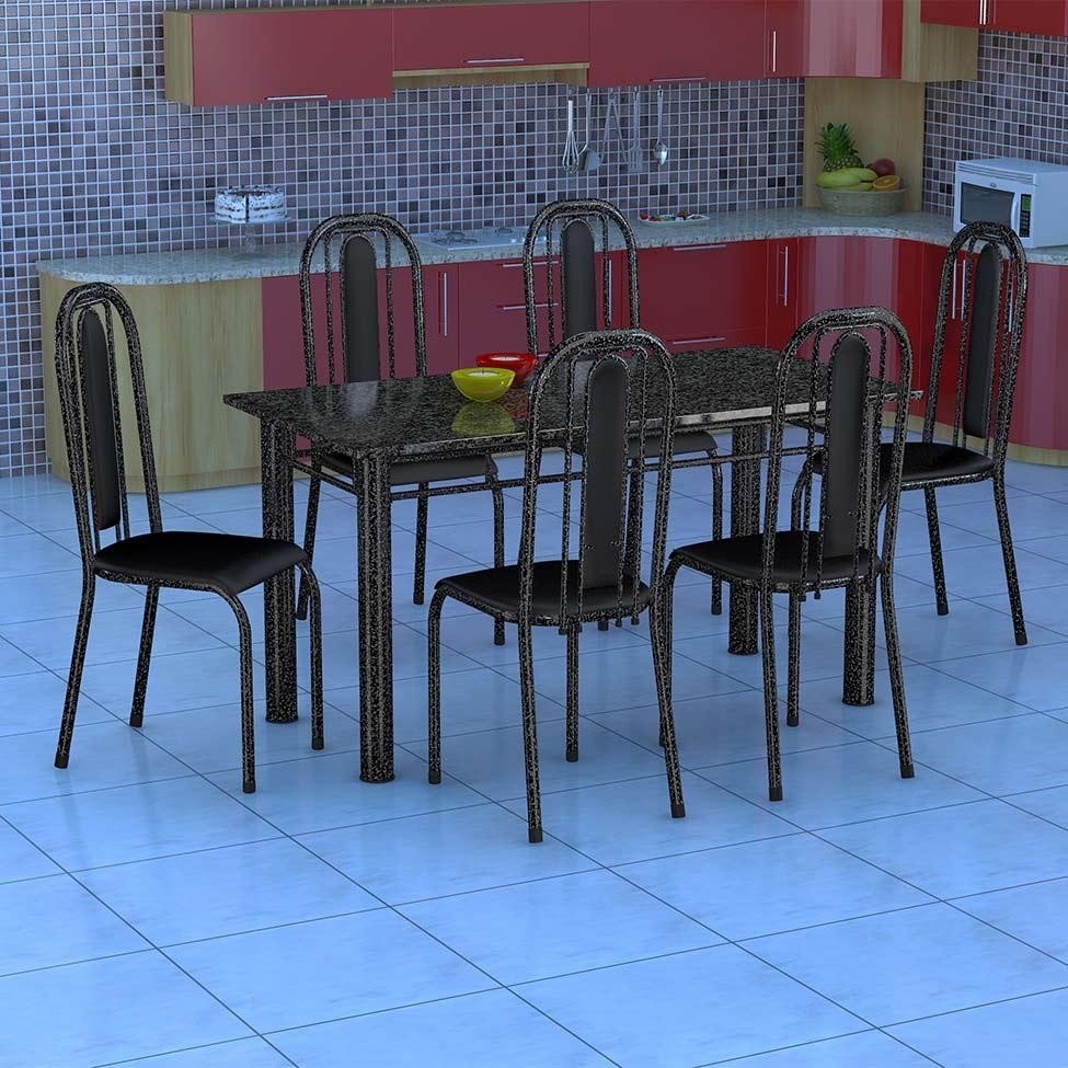 Conjunto de Mesa com 6 Cadeiras Granada Preto Liso GR em Oferta na Shopee