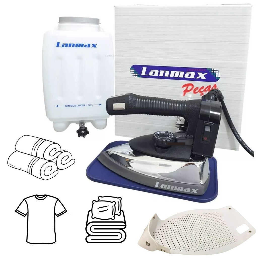 Ferro de Passar a Vapor Profissional 1.300W Lanmax L-ES-94AL com Sapata Anti Brilho