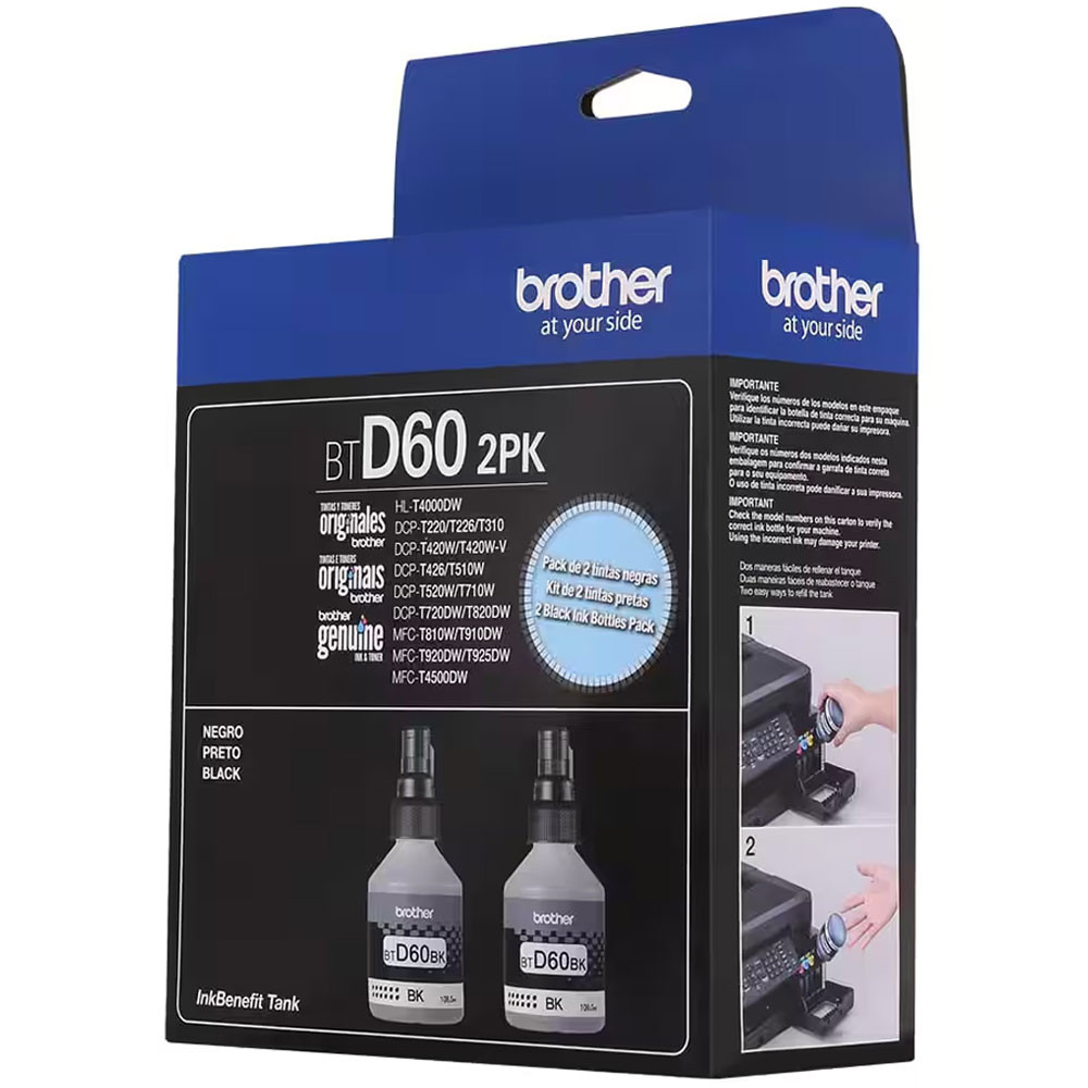 Kit garrafa de tinta Brother InkTank BTD60-2PK Preto com 2 unidades - detalhe